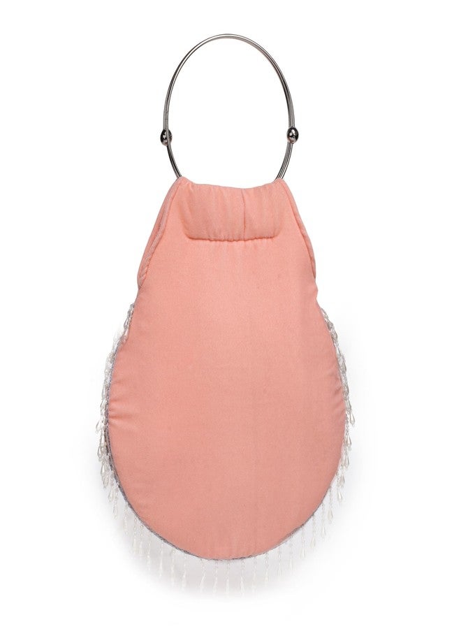 ATHZ handbag Peach Velvet Ethnic bags for Women Silver Handle Moti Latkan Embellsiment with Silver shimmer Flower - Image 2